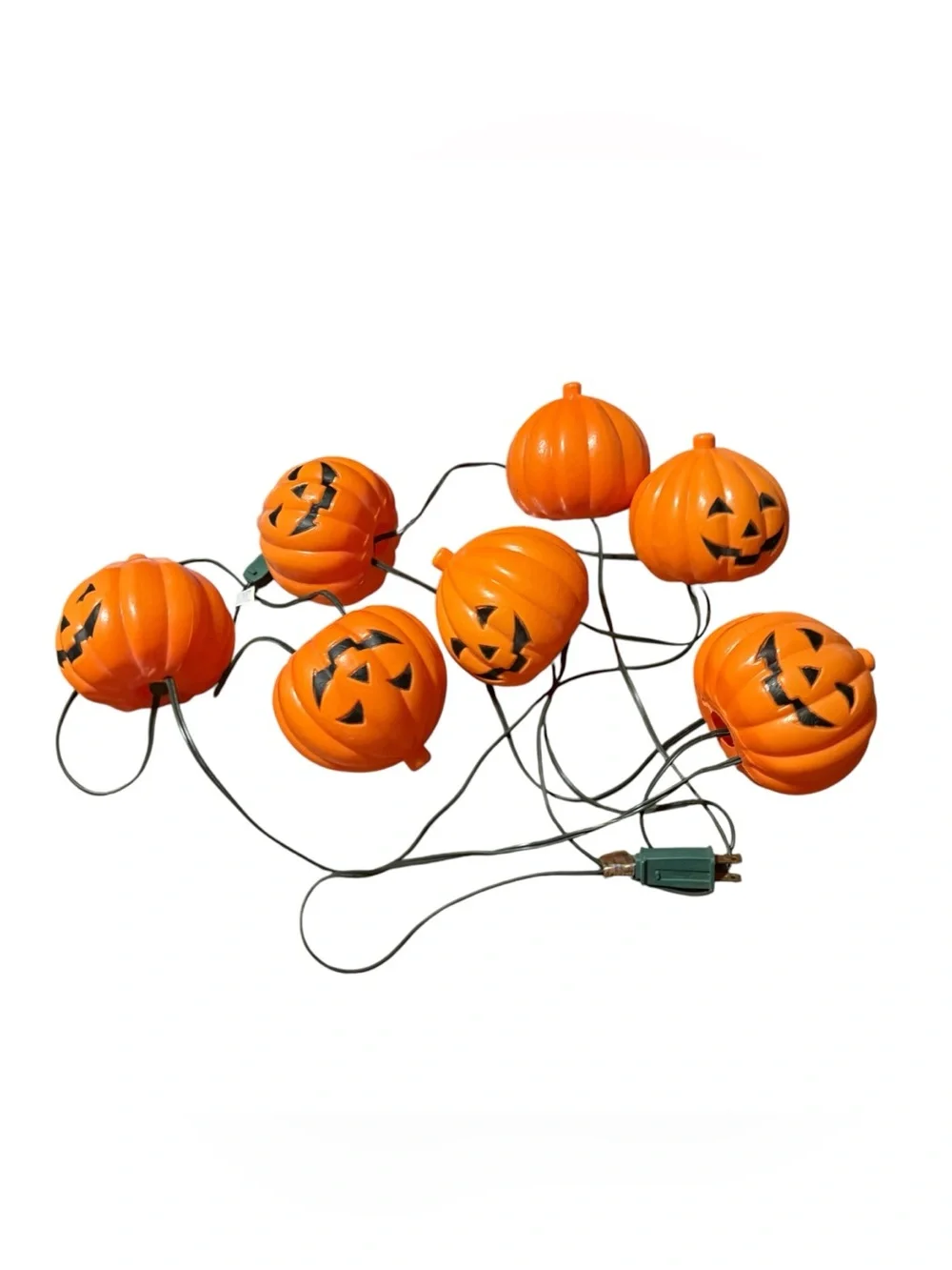 Vtg Large Pumpkin Blow Mold 7 String Light Set Tiki Lights WORKS Jack O Lantern.